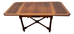 Antique Expanding Dining Table Barley Twist Legs Drop Down Side Leaves