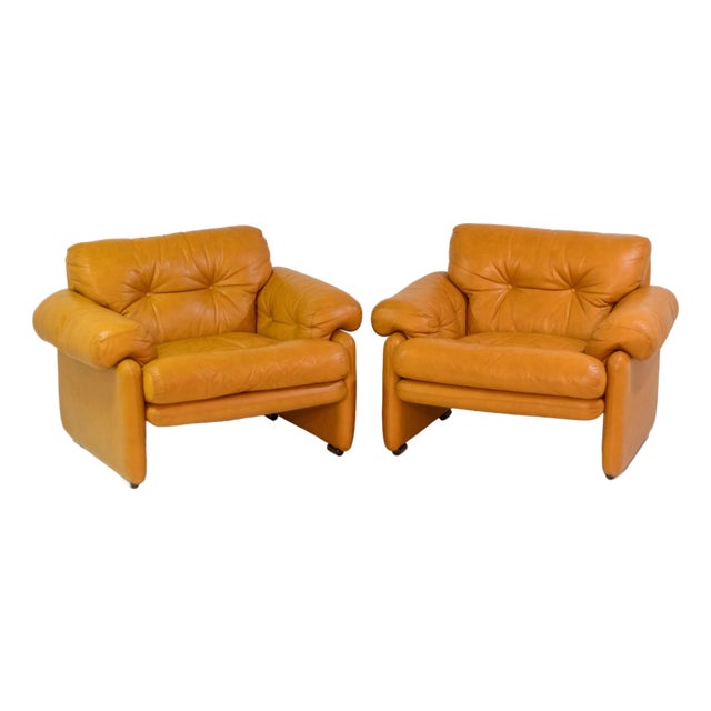 Vintage Coronado Brown Leather Chairs by Tobia Scarpa for C&B Italia, 1972, Set of 2 For Sale