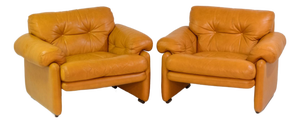 Vintage Coronado Brown Leather Chairs by Tobia Scarpa for C&B Italia, 1972, Set of 2