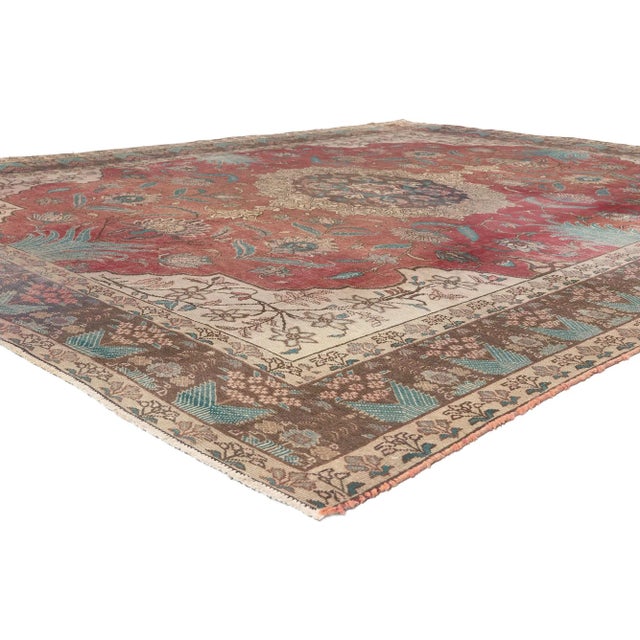 75544 Vintage Persian Tabriz Rug, 08'09 x 10'09. Craftsman style meets rustic elegance in this hand knotted wool vintage...