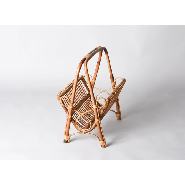 Mid-Century French Riviera Bamboo, Rattan and Wicker Magazine Rack, Italy, 1960s For Sale - Image 3 of 13