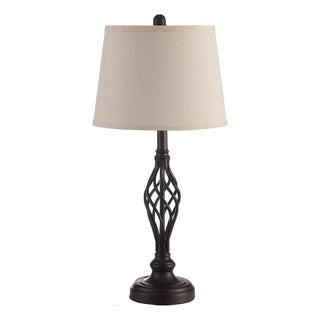 Light Beige Linen & Twisted Iron Lamp For Sale