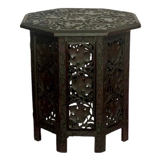 Antique British Colonial Anglo Indian Ebonized Octagonal Hardwood Side Table For Sale