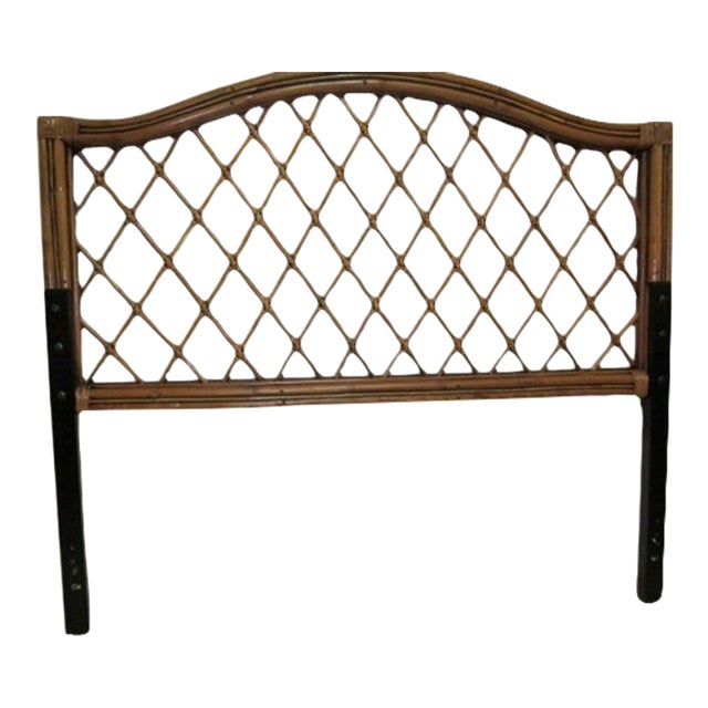 1990s Safavieh Brown Multi Rattan Wicker Trellis Headboard Wood Accent Queen For Sale