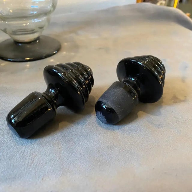 1930s Napoleone Martinuzzi Style Set of Two Art Deco Murano Glass Bottles For Sale - Image 9 of 12