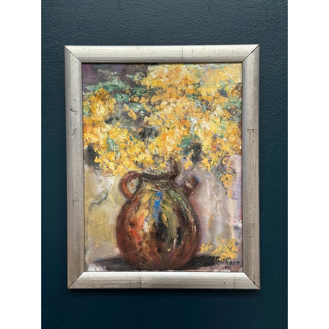 Monica Gilhorn, Vessel with Mimosa, 1950s, Oil on Canvas, Framed For Sale - Image 11 of 13