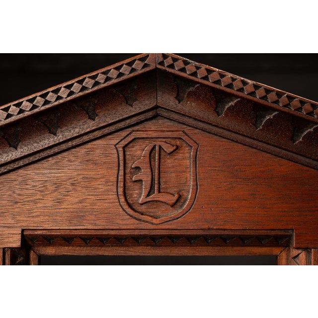 Late 19th Century 1880 Victorian Carved Mahogany Open-Back Monogram Armchair For Sale - Image 5 of 15
