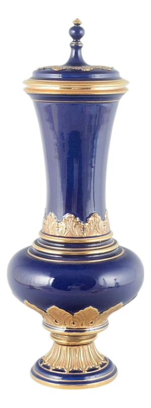 Lidded Vase in Deep Cobalt Blue Glaze with Gilded Ornamentation from Meissen