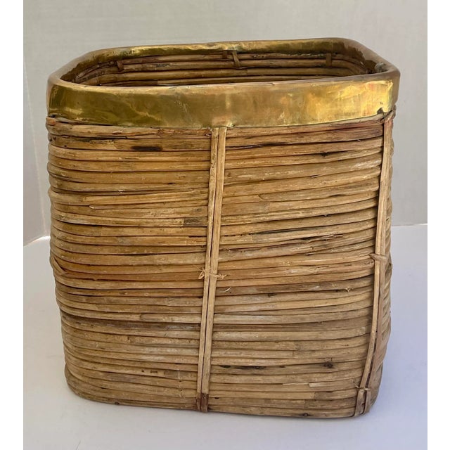 Gabriella Crespi Decorative Basket in Rattan and Brass, Italy, 1960s For Sale - Image 4 of 8
