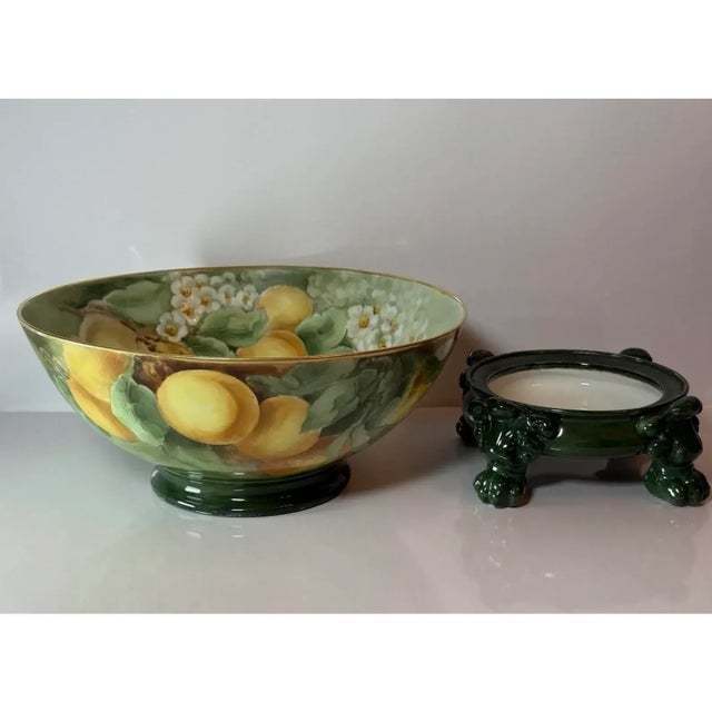 Antique Jean Pouyat Limoges Punch Bowl, Hand-Painted With Original Figural Stand, France For Sale - Image 6 of 16
