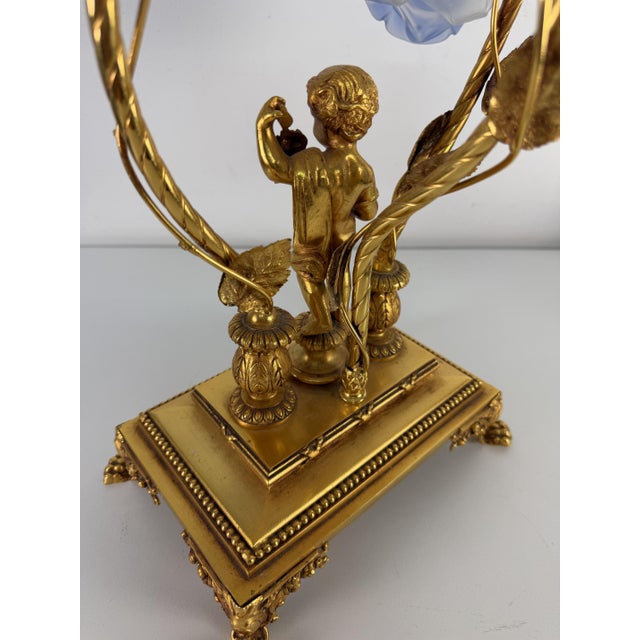 Large Italian Art Nouveau Three-Light Table Lamp in Gilded Bronze and Murano Glass, 1980s For Sale - Image 11 of 15