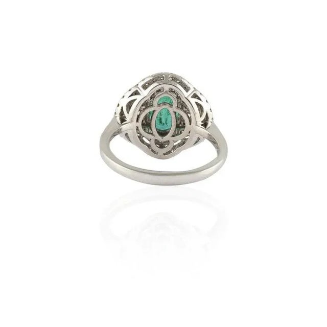 Art Deco Natural Emerald Regalia Ring With Diamonds 14k White Gold Size 7 (All Sizes Available) For Sale - Image 9 of 14