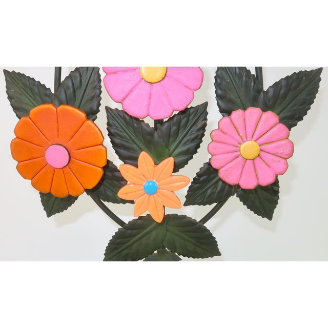 Mid-Century Modern Mod Metal Tole Flower Candle Holder Candelabra, 1960's For Sale - Image 3 of 14
