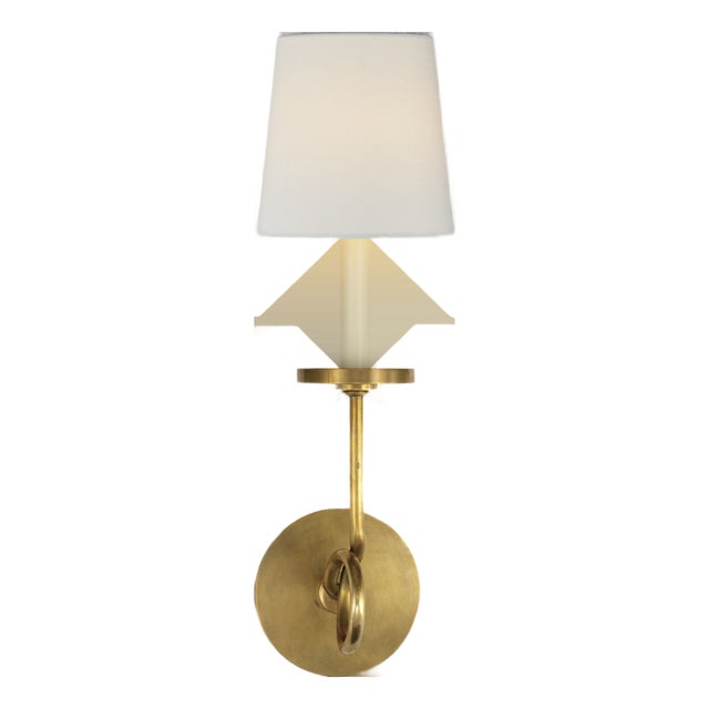 Chapman & Myers for Visual Comfort Signature Symmetric Twist Single Sconce in Antique-Burnished Brass with Linen Shade For Sale