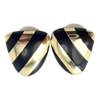 Tiffany & Co. Angela Cummings 18k Yellow Gold Inlaid Black Jade Earrings, Pair For Sale