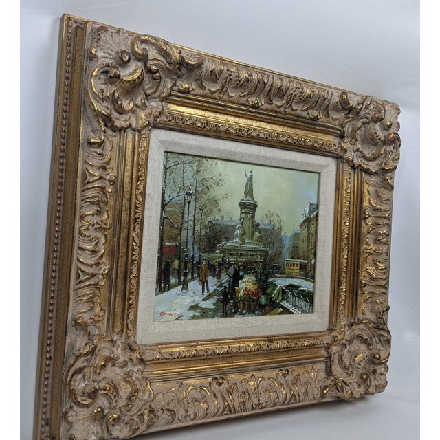Framed European Winter Street Scene Original Oil Painting Signed Gerald Kott, Mid-20th Century For Sale - Image 16 of 18