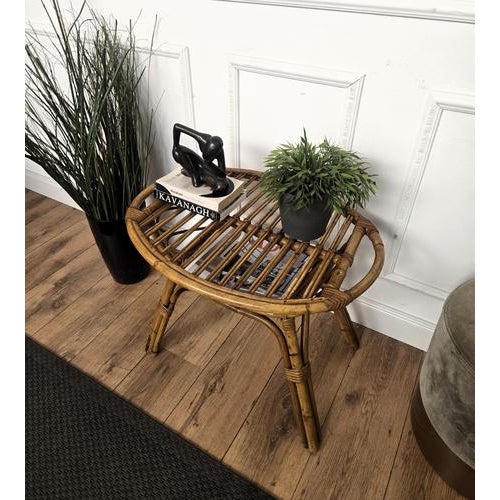 Italian Bohemian French Riviera Bamboo Rattan Oval Coffee Table, 1960s For Sale - Image 4 of 10