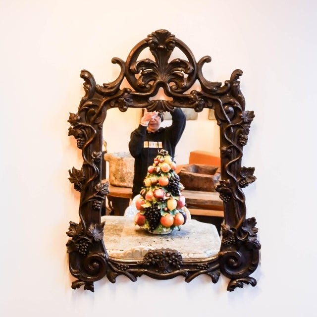 Black 19th Century Art Nouveau Carved Wooden Mirror For Sale - Image 8 of 8