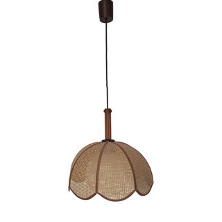Vintage Pendant Lamp with Brown Plastic and Beechwood Mounting by Linus Bopp, 1980s For Sale