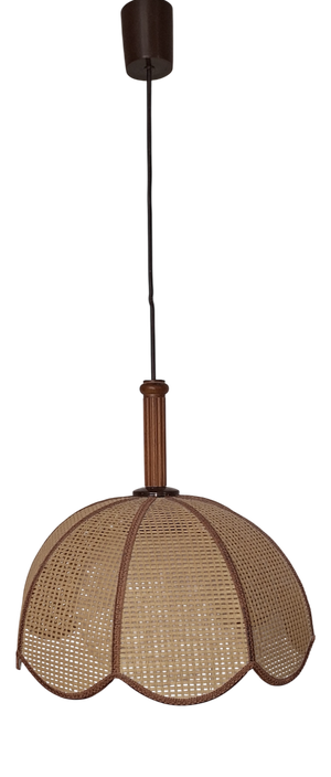 Vintage Pendant Lamp with Brown Plastic and Beechwood Mounting by Linus Bopp, 1980s