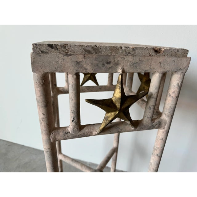 1980s Vintage Organic Modern Wrought Iron and Stone Top Pedestal / Plant Stand For Sale - Image 5 of 12