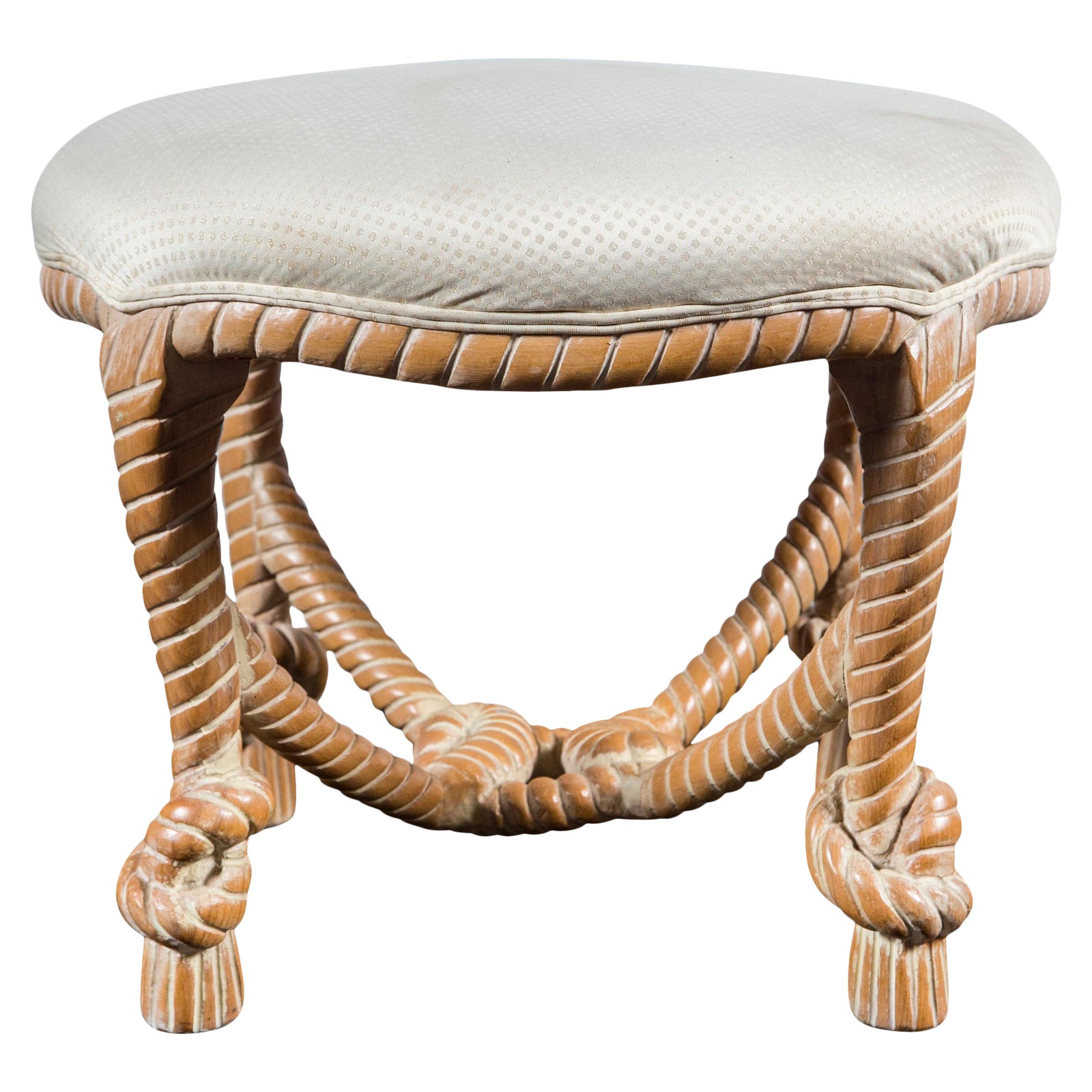 Carved Wood Faux Rope Circular Bench, French Style | Chairish