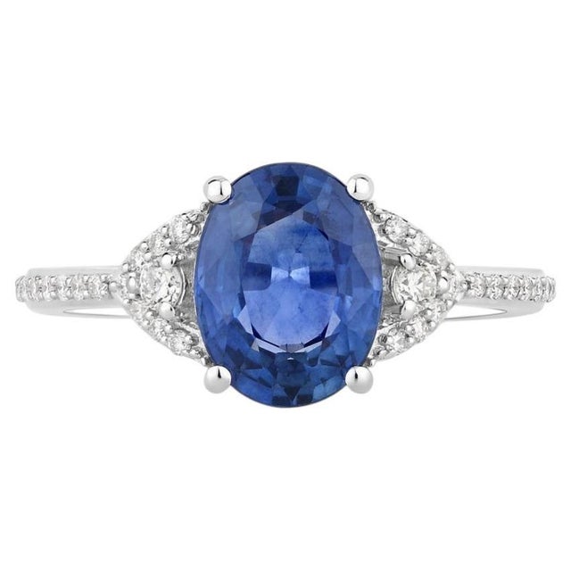 Natural Blue Sapphire 3.20cts & Diamond 0.18cts Ring in 14k Gold For Sale - Image 4 of 8