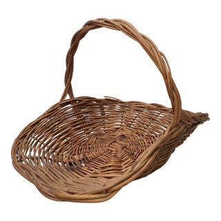 Vintage Wicker Flower Basket With Handle For Sale