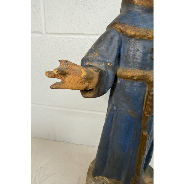 Large 1600's Antique Hand Carved Polychromed Santos St. Francis Sculpture Statue For Sale In New York - Image 6 of 16