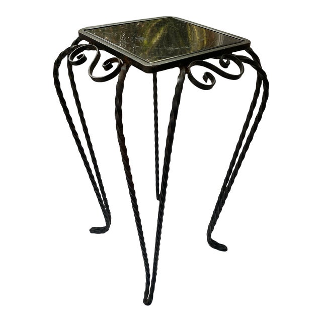 1950s Hand Made Ornate Wrought Iron Drinks Table With Black Ceramic Surface For Sale