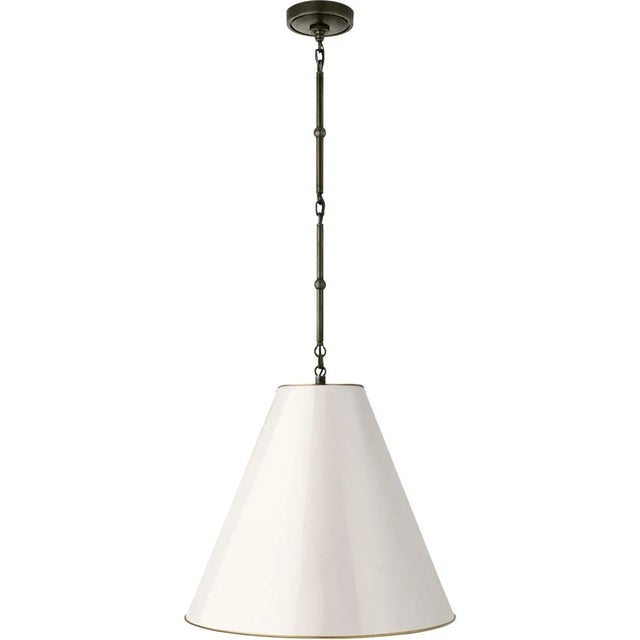 Modern Thomas O'Brien for Visual Comfort Signature Goodman Medium Hanging Light in Bronze with Antique White Shade For Sale - Image 3 of 4