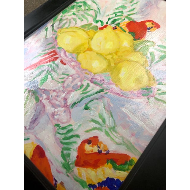 Hollywood Regency Compote Lemons and Parrot Still Life Oil Painting For Sale - Image 3 of 13