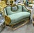 French French Louis XVI Grand Sofa With Green Velvet Upholstery, Hand-Gilded Gold Leaf Frame & Hand-Painted Floral Medallion For Sale - Image 3 of 3