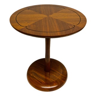 Mid Twentieth Century Modern Walnut Round Pedestal Side Table For Sale