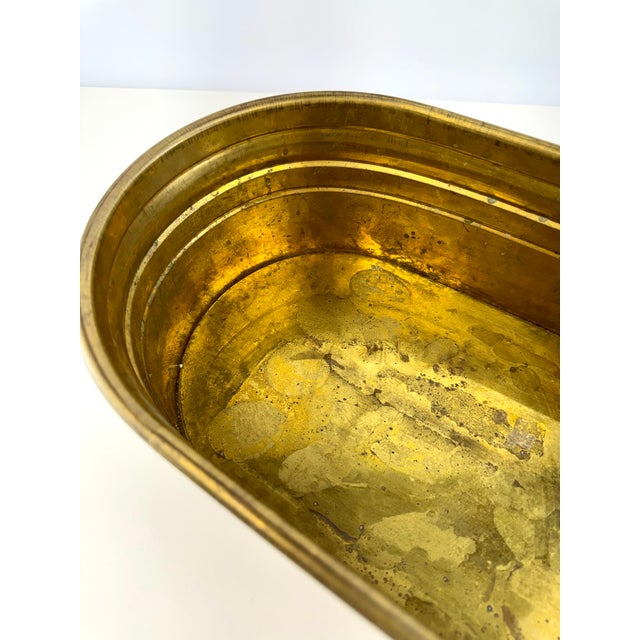 Brass Vintage Mid Century Large Oval Brass Jardinière Trough Planter For Sale - Image 8 of 11