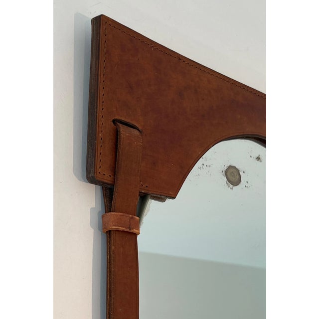 Jacques Adnet 1950 Leather Mirror in the Style of Jacques Adnet For Sale - Image 4 of 12