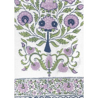 Quadrille Home Couture Kalamkari Border Fabric Lavender Green Navy - 6 Yards For Sale