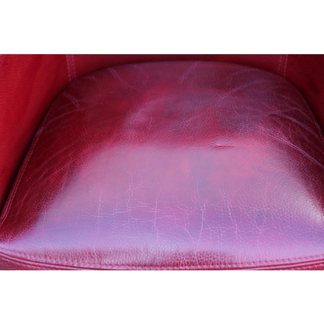 Burgundy Leather Swivel Club Chair, 1980s For Sale - Image 6 of 18
