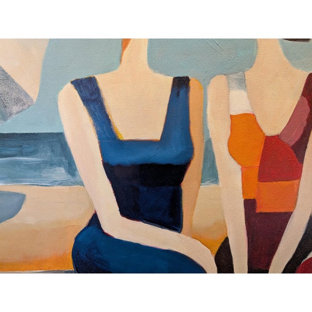 Mother and Daughters - Oil Painting in Art Deco Style For Sale - Image 4 of 6