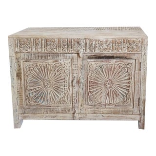 1920s Sunrays Carved Whitewash Sideboard, 45x31 For Sale