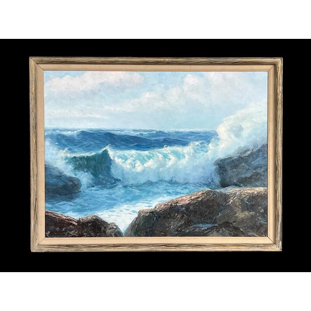 Fred Pye (b. 1882 England d. 1964 Ogunquit, ME) Oil on canvas; large and dramatic rocky seascape painting depicting a...