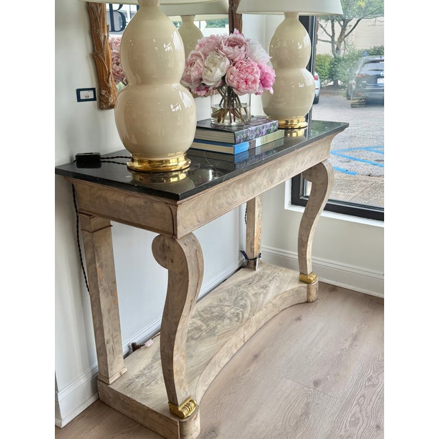 Make a statement with this vintage console table from the 30's, featuring a beautiful solid wood base with stunning...