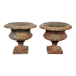 Pair of Cast Iron Garden Urns For Sale