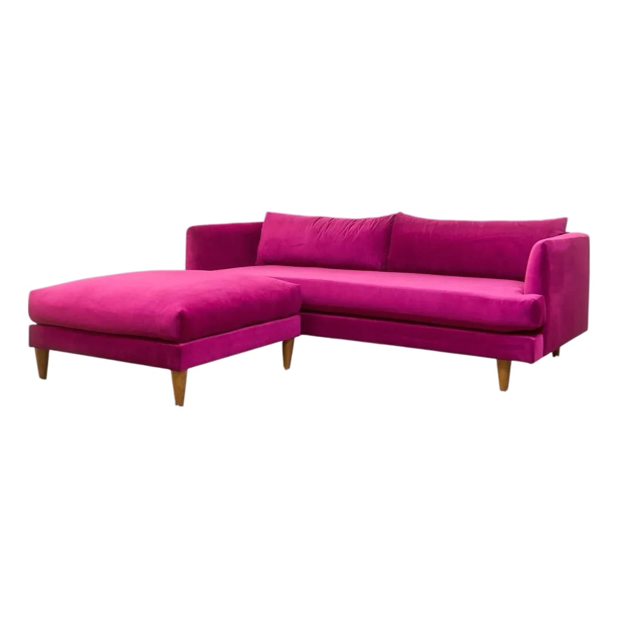 Raspberry Fuschia Velvet Sofa With Ottoman | Chairish