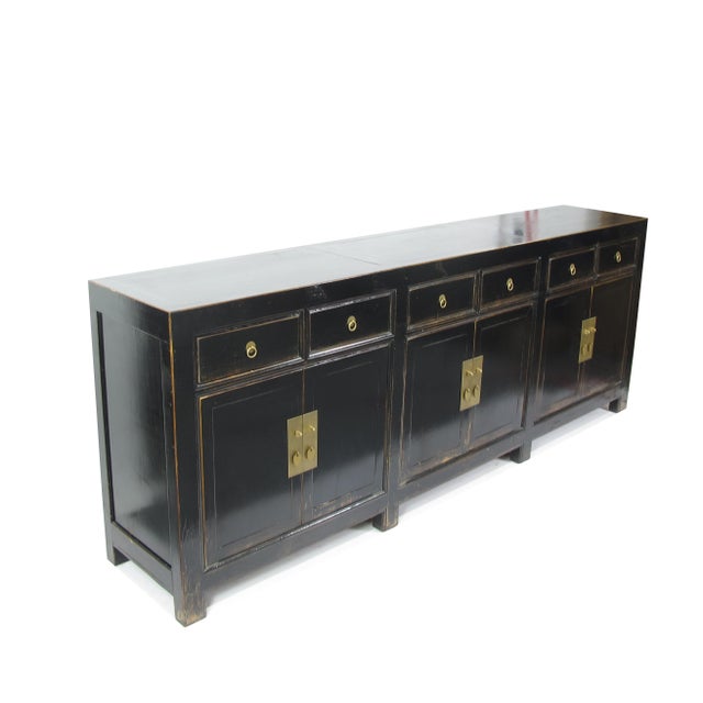 2020s Distressed Antique Black 95" Long Sideboard Buffet Table For Sale - Image 5 of 8