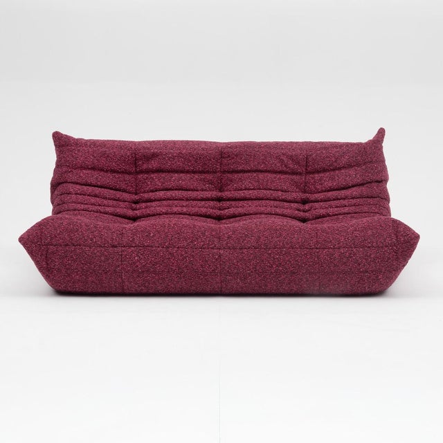 Togo Three-Seater Sofa in Burgundy Bouclet by Michel Ducaroy for Ligne Roset For Sale - Image 18 of 18