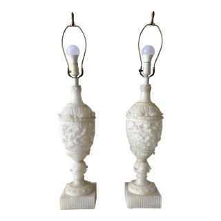 Vintage Carved Alabaster Table Lamps - a Pair For Sale