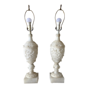Vintage Carved Alabaster Table Lamps - a Pair