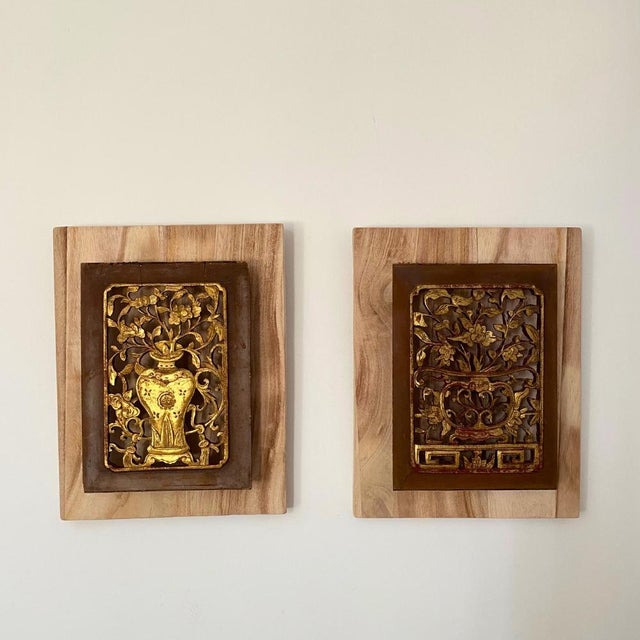 Early 20th Century Pair of c.1920 Antique Chinese Giltwood Openwork “Peace & Prosperity” Panels For Sale - Image 5 of 12