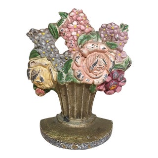 Antique Hubley Hyacinths & Roses Cast Iron Doorstop or Bookend For Sale